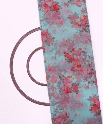 light blue flower digital print organza fabric 1